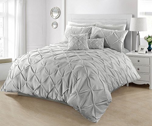 SeventhStitch The Art of Fine Living Biesen-Bettbezug mit Kissenbezügen, luxuriös, 100 % Perkal-Baumwolle, Bettbezug, Einzelbett, Super-King-Size-Bettwäsche-Sets (King-Size, Grau und Silber) von SeventhStitch