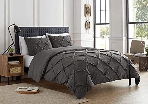 Biesen-Bettwäsche-Set mit Kissenbezügen, 100 % Baumwolle, Bettbezüge, Bettwäsche-Set, Einzel-, Doppel-, King-Size- und Super-King-Size-Bett (Anthrazit, Super King-Size) von SeventhStitch