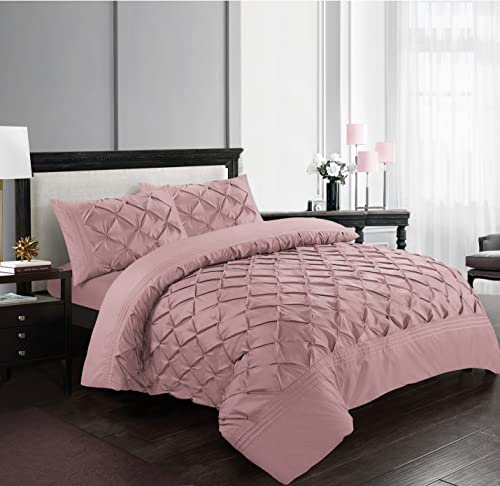 Pintuck Bettwäsche-Set, mit Kissenbezügen, 100 % Mikrofaser, Weiß, Grau, Anthrazit, Rosa, Bettwäsche-Set für Doppelbett, Super-King-Size-Bett (Rosa, Super-King-Size) von SeventhStitch