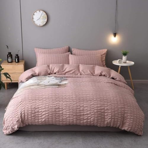 Seersucker-Bettbezug mit Kissenbezügen, rosa Waffelmuster, Bettwäsche-Set, 100 % Baumwolle, Fadenzahl 200, Bettbezüge, Doppel-, Kingsize- und Super-Kingsize-Bett (Rosa, Super-King-Size-Bett) von Seventhstitch