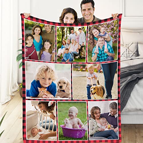 Sevenway Custom Blanket Memorial Gift with Photo Flannel Personalized Throw Blanket with Your Own Pictures for Family Mom Sisters Friends Besties Aunts Wife-SW361-8*Photos-1 von Sevenway