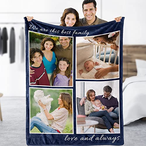 Sevenway Custom Blanket Memorial Gift with Photo Flannel Personalized Throw Blanket with Your Own Pictures for Family Mom Sisters Friends Besties Aunts Wife-SW375-4*Photos von Sevenway
