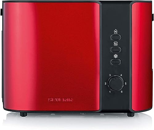 SEVERIN Automatik-Toaster, Toaster mit Brötchenaufsatz, hochwertiger Edelstahl Toaster zum Toasten, Auftauen und Erwärmen, 800 W, Fire Red Metallic / Schwarz, AT 2217 von SEVERIN