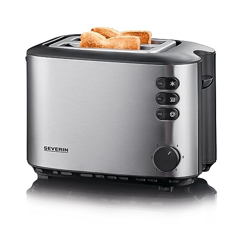 SEVERIN Automatik-Toaster mit 2 Toastschlitzen, Toaster mit Brötchenaufsatz, Edelstahl Toaster zum Toasten, Auftauen und Erwärmen, 850 W, Edelstahl-gebürstet/schwarz, AT 2514 von SEVERIN