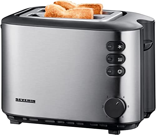 SEVERIN Automatik-Toaster mit 2 Toastschlitzen, Toaster mit Brötchenaufsatz, Edelstahl Toaster zum Toasten, Auftauen und Erwärmen, 850 W, Edelstahl-gebürstet/schwarz, AT 2514 von SEVERIN