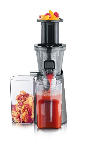 SEVERIN Slow Juicer – Entsafter für Saft, Sorbet, Eis, Marmelade uvm., elektrische Saftpresse aus Edelstahl, einfache Reinigung dank Easy-Clean Konzept, 1L Auffangbehälter, 150 Watt, ES 3571 von SEVERIN