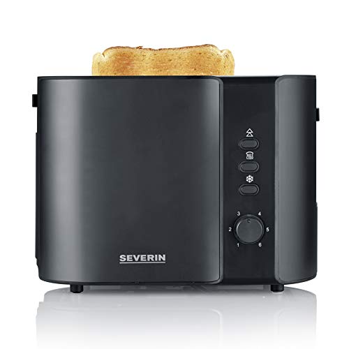 SEVERIN Automatik-Toaster mit 2 Toastschlitzen, Toaster mit Brötchenaufsatz, Edelstahl Toaster zum Toasten, Auftauen und Erwärmen, 800 W, schwarz/matt, AT 9552 von SEVERIN