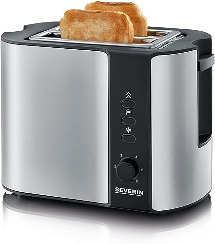 SEVERIN Automatik-Toaster, Toaster mit Brötchenaufsatz, hochwertiger Edelstahl Toaster zum Toasten, Auftauen und Erwärmen, 800 W, Edelstahl-gebürstet/schwarz, AT 2589 von SEVERIN