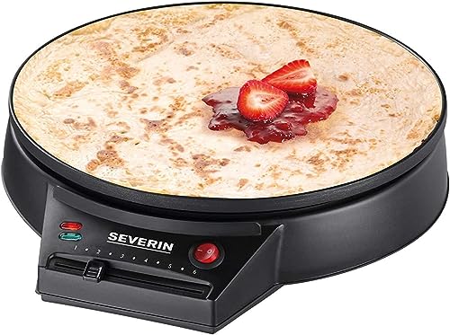 SEVERIN Crêpes Maker, Crepes-Eisen für süße Crepes und herzhafte Galettes, Crepesmaker mit XXL Grillplatte (30 cm Durchmesser), stufenlose Temperatureinstellung, schwarz, CM 2198 von SEVERIN