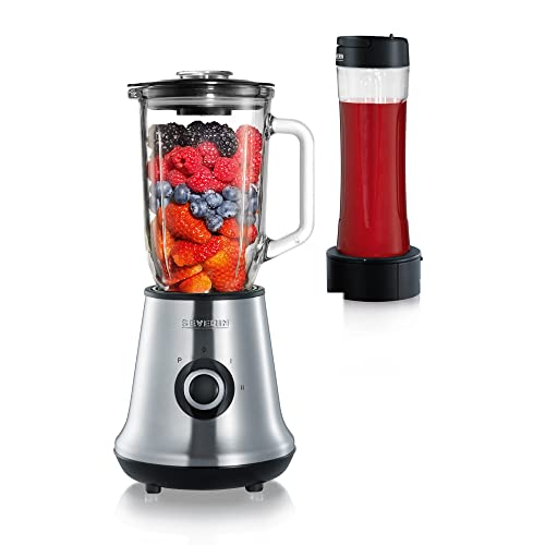 SEVERIN Multimixer, 2-in-1 Stand Mixer und Smoothie Maker mit 1 l Glas-Mixbehälter und Trinkbecher, Küchenmixer mit 2 Stufen und Pulse-Funktion, 500 W, Edelstahl/Schwarz, SM 3737 von SEVERIN