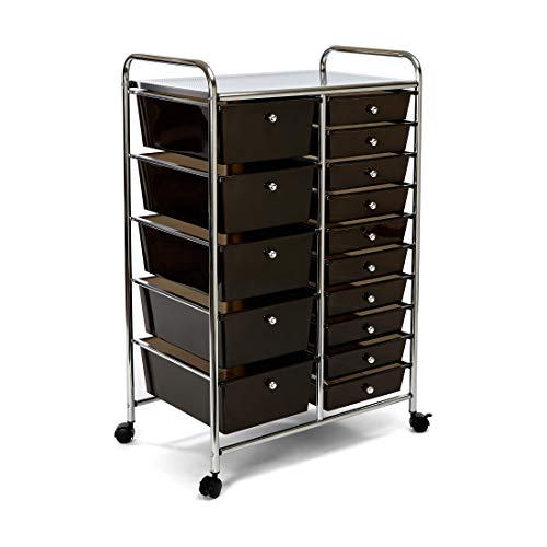Seville Classics 15 Schubladen Rollwagen, Metall Silber 64 x 39 x 97 cm von Seville Classics