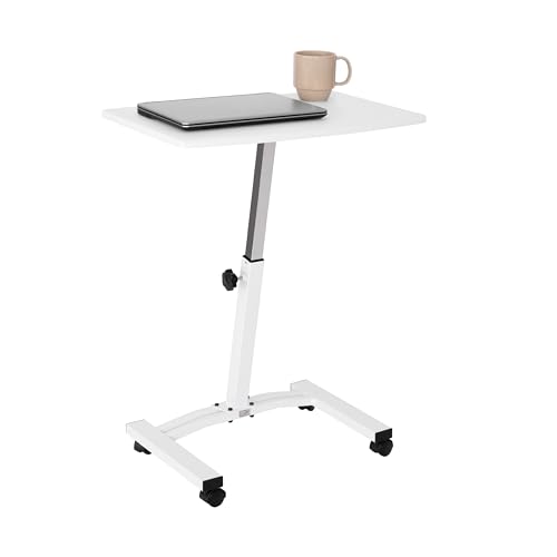 Seville Classics Airlift Mobiler höhenverstellbarer Laptop-Ständer, Computer-Arbeitsplatz zum Sitzen, Klassenzimmer, Heimbüro, medizinischer Tisch mit Rollen, Flacher Schreibtisch, 61 cm, Weiß von Seville Classics
