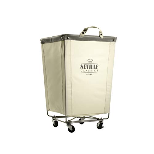 Seville Classics Großer kommerzieller robuster Wäschesammler mit Rollrahmen aus Segeltuch mit Rädern für Hotel, Zuhause, Schrank, Schlafzimmer (patentiert), cremefarben, 46 cm D x 46 cm B von Seville Classics