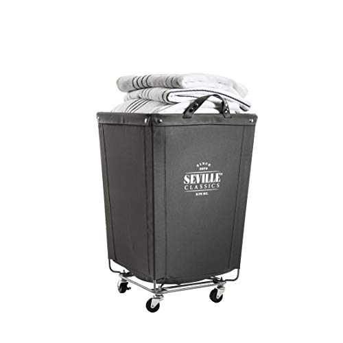 Seville Classics Großer kommerzieller robuster Wäschesammler mit Rollrahmen aus Segeltuch mit Rollen für Hotel, Zuhause, Schrank, Schlafzimmer (patentiert), 46 cm D x 46 cm B, Grau von Seville Classics