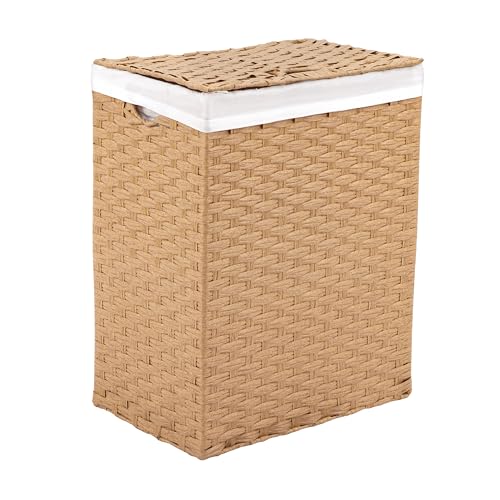 Seville Classics Premium Hand Woven Portable Laundry Bin Basket with Built-in Handles Haushaltsaufbewahrung für Kleidung, Bettwäsche, Laken, Polyethylen Canvas, Hellbraun, Rectangular Hamper von Seville Classics
