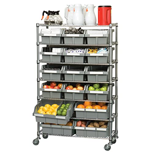 Seville Classics Professionelles Regalsystem mit 7 Böden und 16 Behältern, 91.4 x 35.5 x 142.2 cm (LxBxH) Schwerlastregal, Metall, Platin 91.4 x 35.5 x 124.2 cm, Anthrazit von Seville Classics
