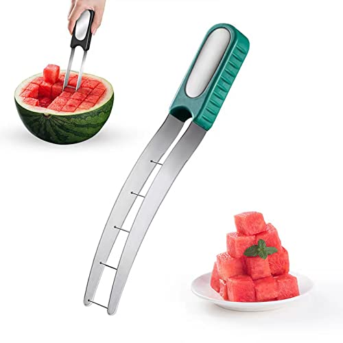 Edelstahl Melonenschneider, Wassermelonen Schneider, Melonen Würfel Wassermelonen Messer, Obstschneider für Cantaloupe, Papaya, Drachenfrucht,Multifunktions Obstmesser mit rutschfesten Griffen von Sevitini