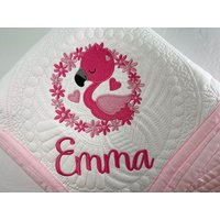 Baby Quilt, Personalisierte Mädchen Flamingo Schöne Personalisierte Andenken Quilt Decke von SewCuteBabyQuiltsUS