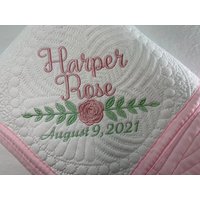Heirloom Baby Quilt, Personalisierte Girl Rose Schöne Weiche Floral Andenken Geschenk von SewCuteBabyQuiltsUS