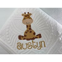 Personalisierte Baby Junge Giraffe Erbstück Quilt, Personalisiertes Jungen Andenken Quilt Decke, Neugeborene Geschenk von SewCuteBabyQuiltsUS
