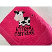 Personalisierte Baby Kuh Quilt, Quilt Baby, Personalisiertes Jungen Andenken Decke, Neugeborene Geschenk von SewCuteBabyQuiltsUS