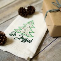 Be Joyful Geschirrtuch Bestickt, 30x30 cm, Mehlsack, Weihnachten, Winter, Küche, Handtuch, Geschenk von SewMuchMoreStore