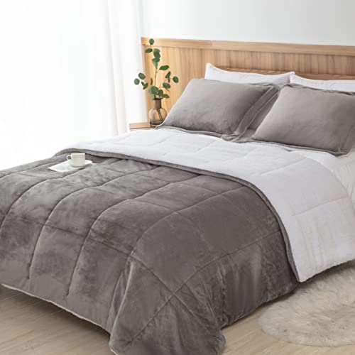 Seward Park Ultraweiches Micromink Sherpa Bettwäsche-Set für Doppelbett/Queen, weicher Plüsch, alle Jahreszeiten, Daunen-Alternative, Anthrazit, 3-teilig (2 Kissenbezüge und 1 Bettdecke) von Seward Park