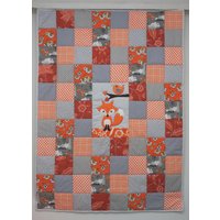 Orange Und Graue Decke, Kleinkind/ Baby Patchwork Quilt, Fuchs Handgemachte Bettdecke, Kinderzimmer Bettwäsche, Shower/Erster Geburtstag Geschenk von SewingLadyQuiltings