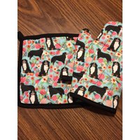 Floral Bernese Berg Hund Topfhalter Und Ofen Mitt Set, Gesteppt/Isoliert von Sewmanydeals