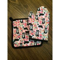 Floraler Border Collie Isoliert/Gesteppter Topflappen Und Set/Individuell von Sewmanydeals