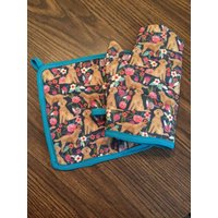 Golden Doodle Isoliert/Quilted Topfhalter Und Ofen Mitt Set/Individuell von Sewmanydeals