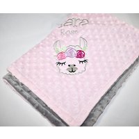 Personalisierte Rosa Lama Baby Decke Bestickte Minky Decke Personalisierte Rosa Lama Baby Decke Bestickte Minky Decke von Sewmuchfunstuff