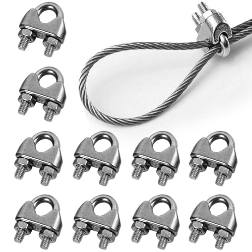 10 Stück drahtseilklemme 8mm,edelstahl drahtseil,U bolzen seilklemme stahlseil,drahtseil clip,seil bügelseilklemme,seilklemmen,drahtseilklemmen,tauwerkklemme für wäscheleine markise stahldraht fixiert von Sewokon