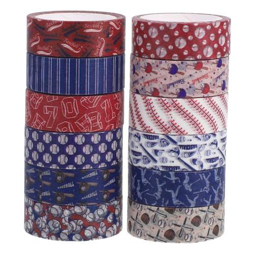 Sewroro 12 Rollen Baseball Washi Tape Transparent Selbstklebend Scrapbooking Dekoband für DIY Journale Notizbücher Kalender und Geschenkverzierung Vielseitig Zuschneidbar von Sewroro