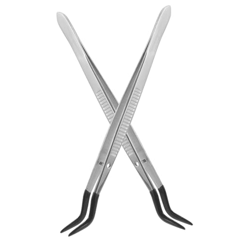 Sewroro 2 Stück Gebogene Metallpinzetten mit Rutschfesten Gummispitzen Präzise Bastelpinzetten für Schmuck Münzen Hobby und DIY projekte Leicht Handlich und Sicher zu Bedienen von Sewroro