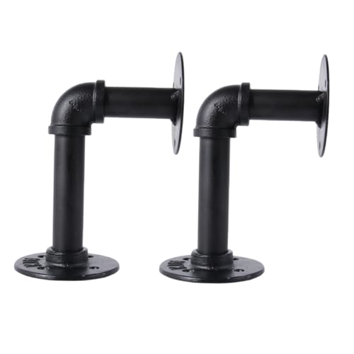 Sewroro 2 Stück Industrielle Verstärkte Eisen wandhalterungen für Holzregale Robustes Dunkles Rohr design Vintage Wandregalhalter für Bücherregale Flaschenregal und Gartenregalmontage von Sewroro