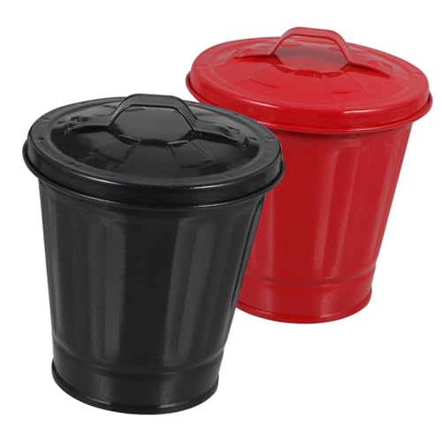 Sewroro 2 Stück Mini Tischmülleimer mit Deckel Kompakter Abfallbehälter für Schreibtisch Küche und Bad Robuster Tragbarer Müllsammler Schwarz und Rot von Sewroro
