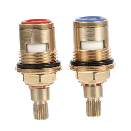 Sewroro 2 Stück Teiliges Kupfer Ersatzventil Messing Wasserhahn Keramik Scheiben Kartusche Langlebig Tropffrei mit Roter und Blauem Dichtungsring für Küchen und Badarmaturen von Sewroro
