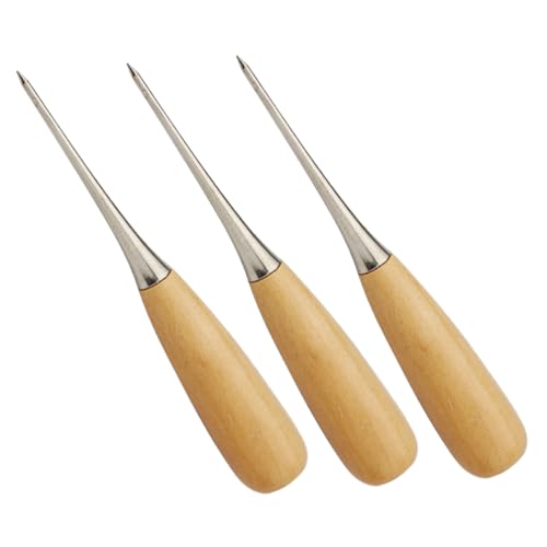 Sewroro 3 Stück Teiliges DIY Ahle mit Holzgriff Stabiles Leder Nähwerkzeug für Präzises Lochstechen Leichtes Tragbares Handwerkzeug für Lederbearbeitung Schuhe Zelte und Stoffe von Sewroro