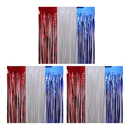 Sewroro 3Pcs 4. Juli Folie Randvorhang Rot Weiß Blauer Lametta Backvorgang Vorhang Photo Booth Requent von Sewroro