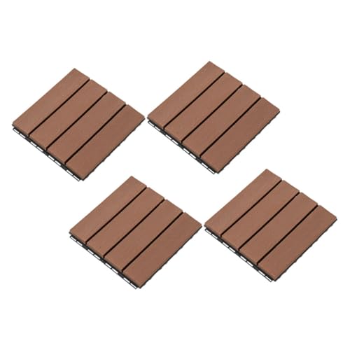 Sewroro 4 Stück Interlocking Bodenfliesen Holzoptik Braun Rot Wetterfest UV Beständig Rutschfest Schnelles Klicksystem für Balkon Terrasse Garten und Innenbereiche von Sewroro