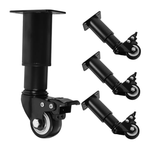 Sewroro 4 Stück Verstellbare Metallmöbelfüße mit Drehbaren Lenkrollen Höhenverstellbar Robuste Stahlbeine für Schrank Sofa Bett Couchtisch Belastbar Leicht Beweglich von Sewroro