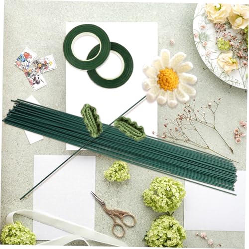 Sewroro DIY Blumenstiele mit Metallstielen und Dunkelgrünem Floristenband Langlebig und Flexibel für Trockenblumen Kränze Sträuße und Blumige Bastelprojekte Geeignet von Sewroro