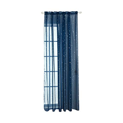 Sewroro Fensterbehandlung Vorhänge 1Pc Fenster Vorhang Voile Tüll Silber Sternfolie Fenster Schiere Panel Sterne Vorhang Vorhang für Schlafzimmer Balkon Marine Blau (100 X 270 cm) Voile- Vorh? von Sewroro