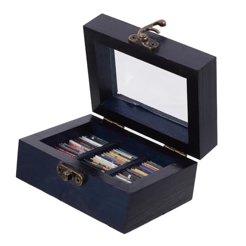 Sewroro Miniatur Holz Bücherregal mit Mini Büchern Stressabbauendes Dekorationsset für Zuhause und Büro Kleines Leichtes Mini Möbelstück für Kreative Angstbewältigung und von Sewroro
