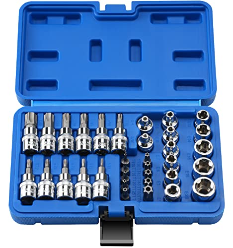 34 Stück E-TORX STAR SCKET SET mit CRV E-Socket-Set E4-20, S2 TORX-Bit-Socket Set T10-60, pensionierter Beweis TORX-BIT TT10-TT55 und 5/16 "F bis 3/8" M-Adapter, 3/8-Zoll-Antriebs-Torx-Bit-Sockel 34 Stück E-TORX STAR SCKET SET mit CRV E-Socket-Set E4-20, S2 TORX-Bit-Socket Set T10-60, pensionierter Beweis TORX-BIT TT10-TT55 und 5/16 "F bis 3/8" M-Adapter, 3/8-Zoll-Antriebs-Torx-Bit-Sockel von Sexyhot