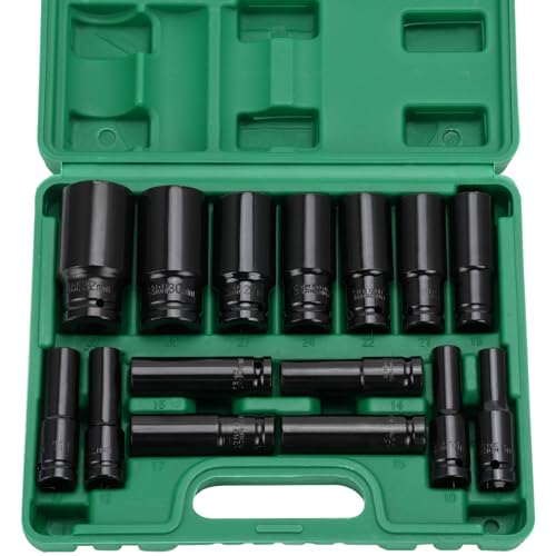 Sexyhot 15pcs 1/2 Zoll Kraft Schlagschrauber Nüsse Satz, 8-32mm Spezial Steckschlüsselsatz, 1/2" Schlagschrauber Nüsse Set fur Autoreparatur/Reifenwechsel/Reparatur Von Haushaltsgeräten(27*22*6cm) von Sexyhot