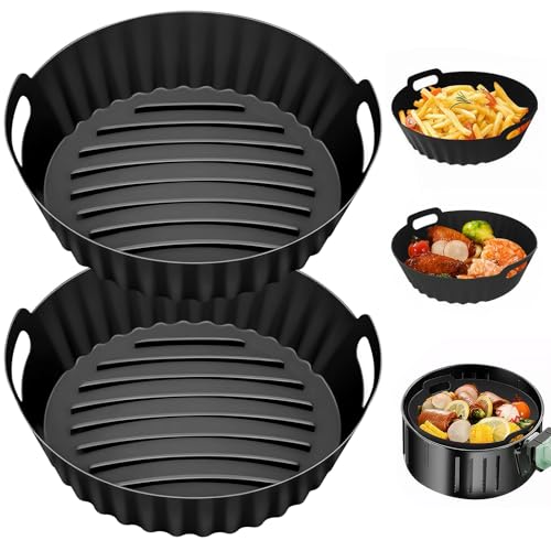 Sexyhot 2Pcs Rund Silikonform Heißluftfritteuse, Air Fryer Silikon Einsatz, Airfryer Zubehör, Lebensmittelecht, Silikon Airfryer Form, Küchenutensil, Wiederverwendbar(20.5 * 17.5 * 5cm) von Sexyhot