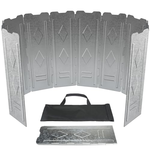 Sexyhot Campingkocher Windschutz, Outdoor Campingkocher Windschutz, 10 Platten Klappbarer Camping Edelstahl Herd Windschutz Windschutz mit Aufbewahrungstasche, für Campingkocher und Butangaskocher von Sexyhot