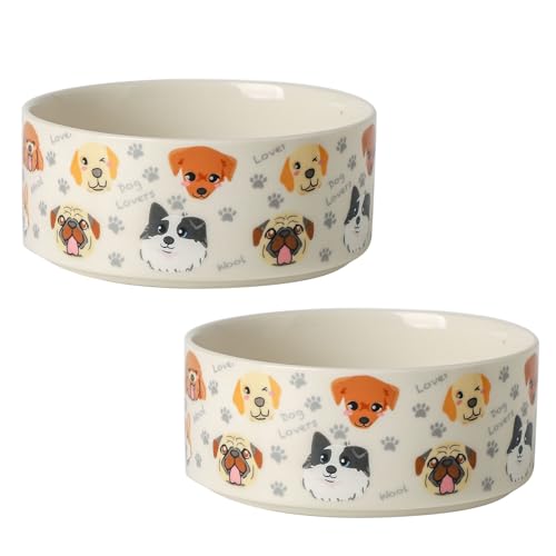 Keramik Hundenäpfe 2er Set, 15,5 cm Hundefutter Wassernapf mit niedlichem Muster, Haustier Hunde Geschirr für mittlere und kleine Hunde, Weiß Keramik Hundenäpfe 2er Set, 15,5 cm Hundefutter Wassernapf mit niedlichem Muster, Haustier Hunde Geschirr für mittlere und kleine Hunde, Weiß von Seyatoo